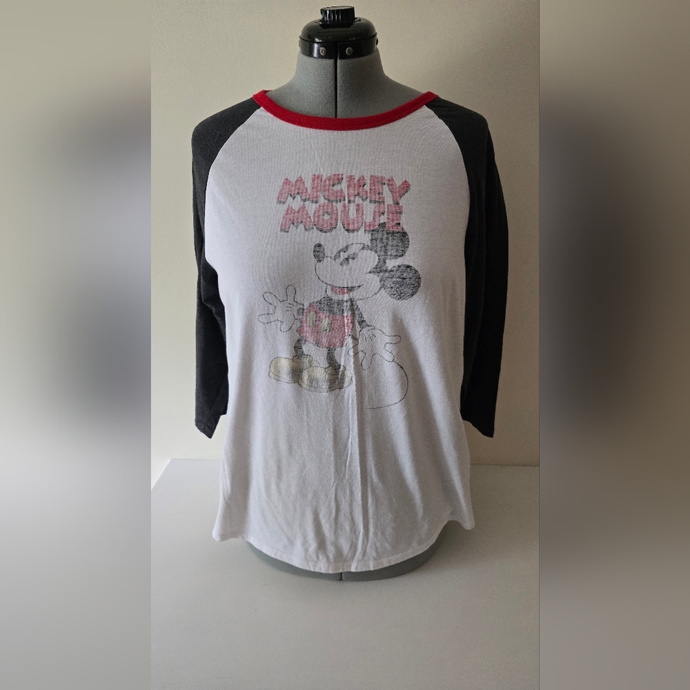 Disney Store Mickey Mouse Raglan Tee White Black Red 2XL